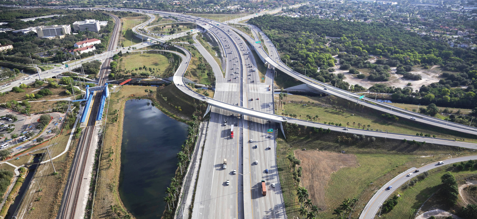 Aerial view of a multi-lane highway